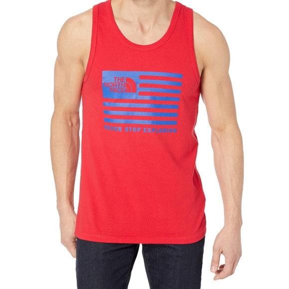 The North Face Red Tank Flag Logo Never Stop Exploring Red LG - Picture 1 of 1